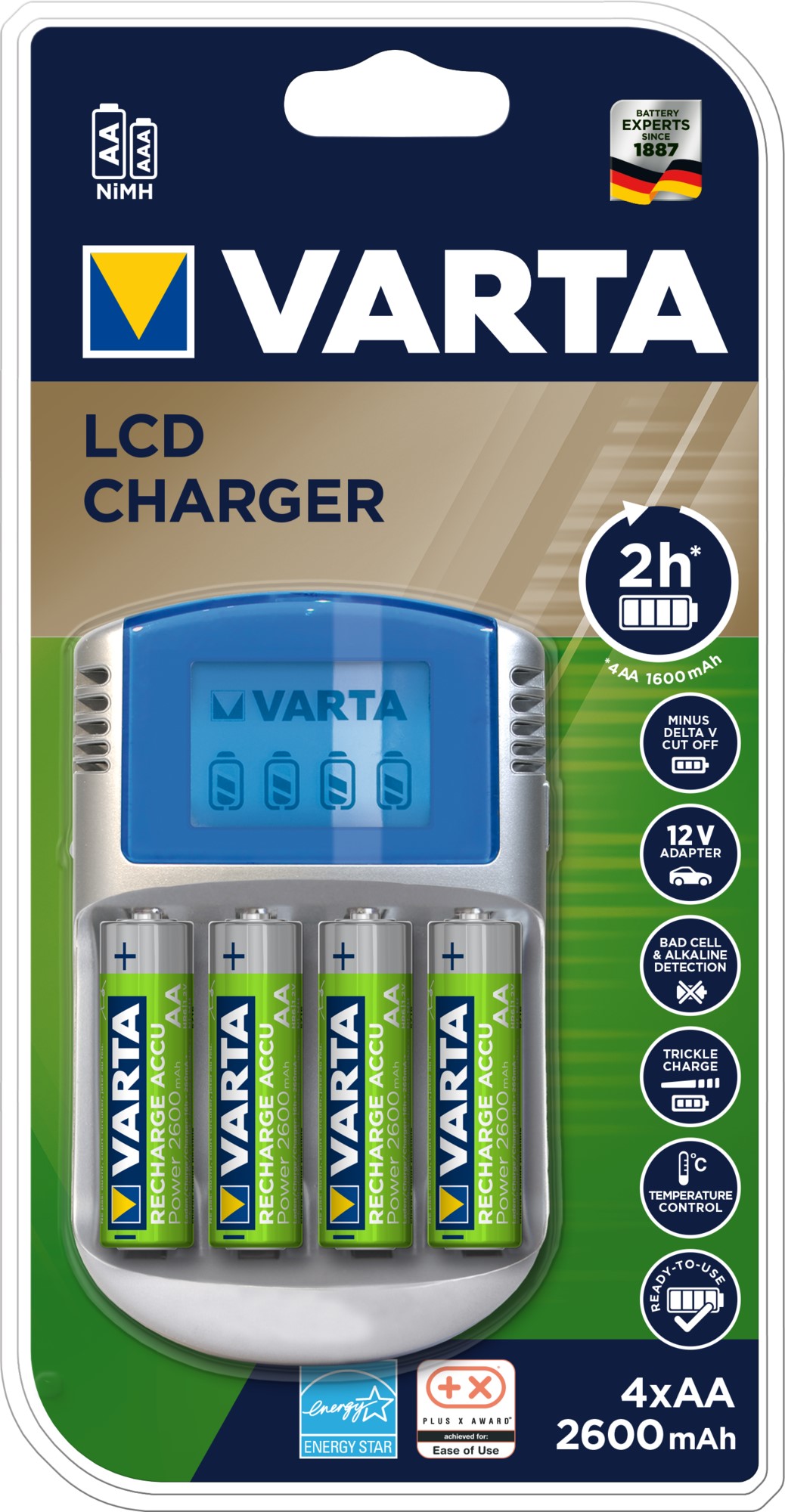 VARTA CHARGEUR 2h LCD + AA x4 2600mAh 220V allume-cigare 12V USB VARTA