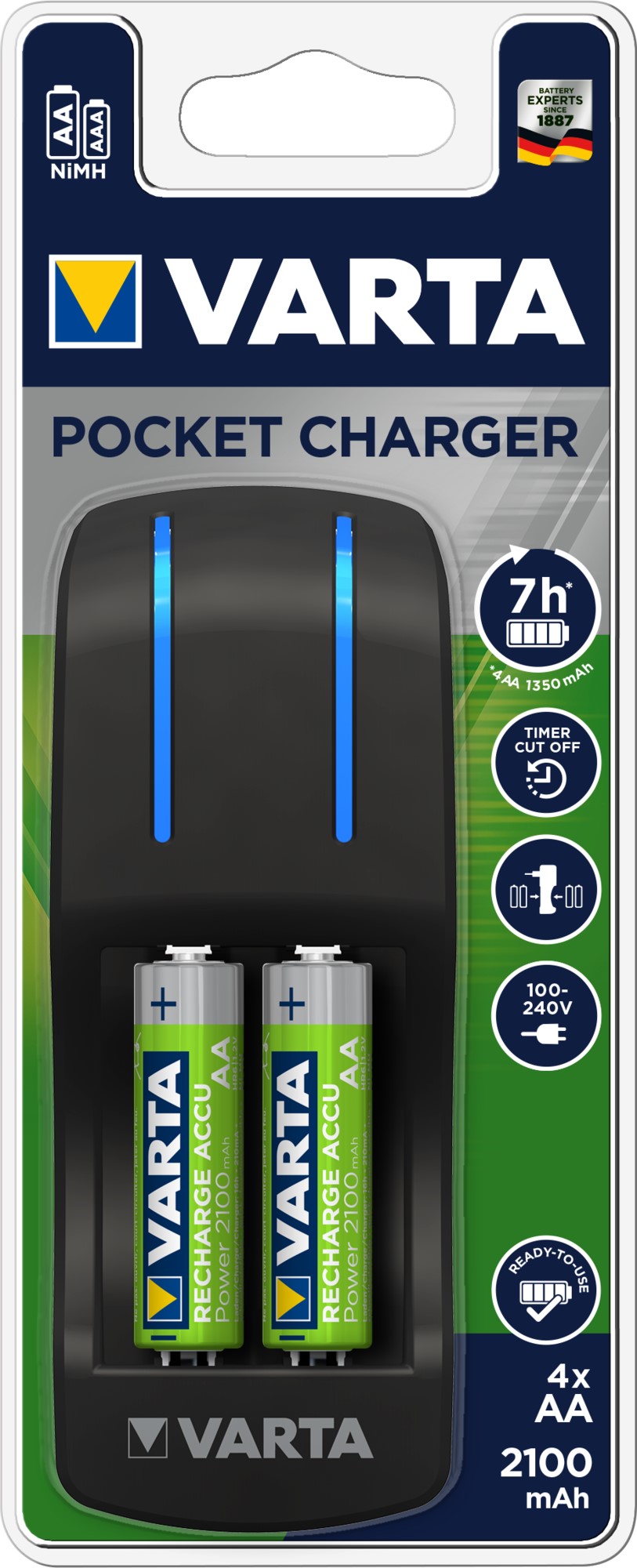 VARTA CHARGEUR pocket 7h 4 canaux AAA/AA + AAx4 2100mAh pré-chargés VARTA